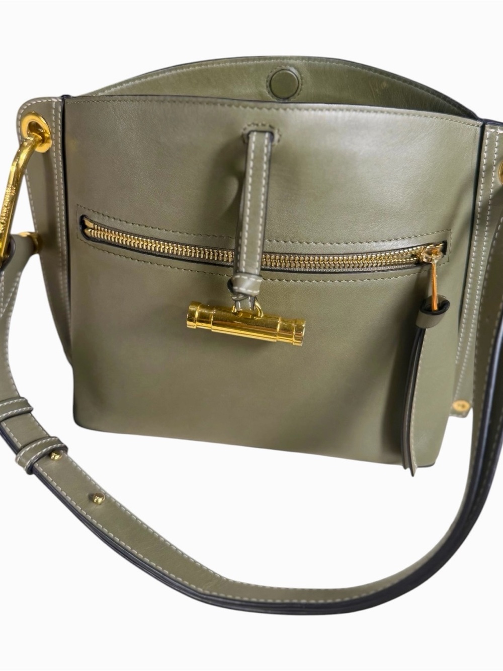 JW Anderson Olive Green Pierce T Bar Leather Tote with Gold Hardware